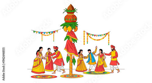 Traditional Indian Women Dancing Festival. EPS Editable. Vector Illustrations.