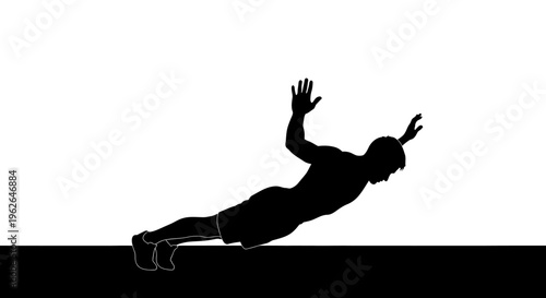 Man doing push up exercise with hands up in air