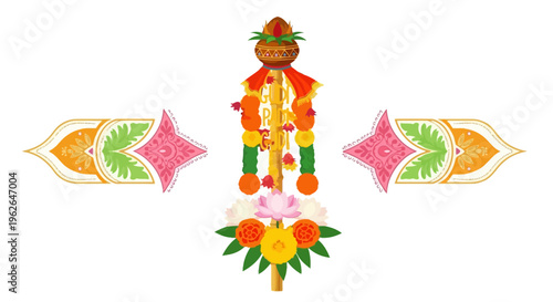 Colorful Hindu Doll Figurine Ornament. EPS Editable. Vector Illustrations.