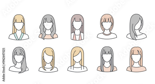 Cartoon faces with different hairstyles.