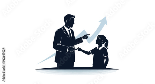 Business professionals discussing growth with upward trend arrows