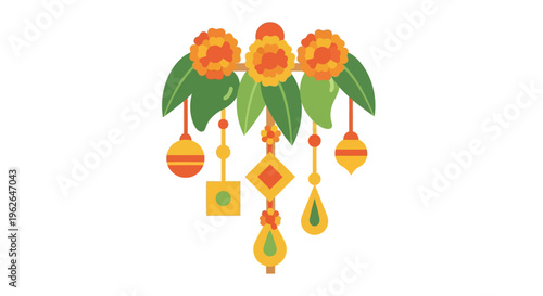Colorful Hanging Ornaments and Flowers. EPS Editable. Vector Illustrations.