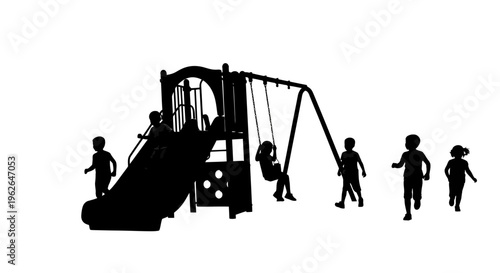 Silhouette of children playing on a playground