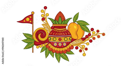 Colorful Indian Festival Decorative Symbol. EPS Editable. Vector Illustrations.
