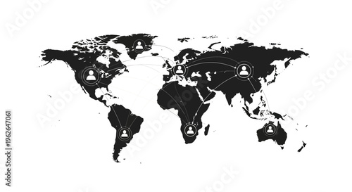 Global connections and communication network across the world map