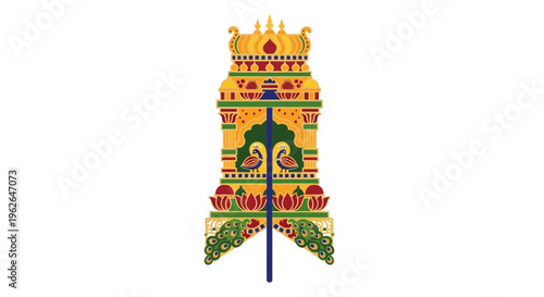 Colorful ornate decorative temple tower model. EPS Editable. Vector Illustrations.