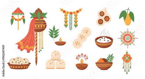 Traditional Indian Festival Food Items. EPS Editable. Vector Illustrations.