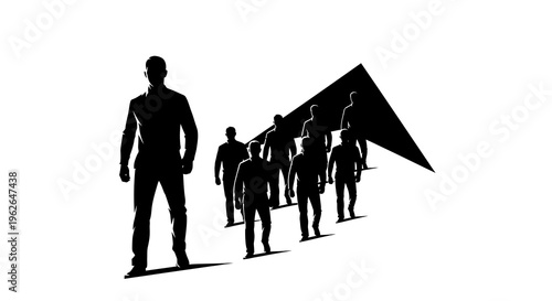 Businessman leads team to success with upward trend illustration