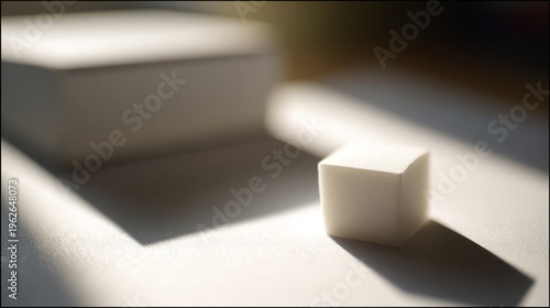 shallow. Minimalist office desk with blank stationery and soft side lighting....