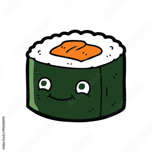 Smiling sushi roll with salmon.