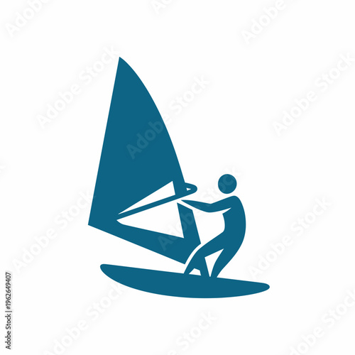 Windsurfing silhouette over blue background