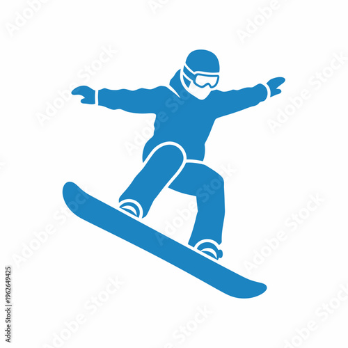 A silhouette of a snowboarder in action, gliding down a snow-covered slope, showcasing an adventurous lifestyle. The snowboarder wears goggles and a helmet, focusing on the thrill of the winter sport