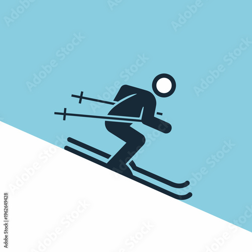 A skier going downhill on the snow, captured as a minimalistic illustration