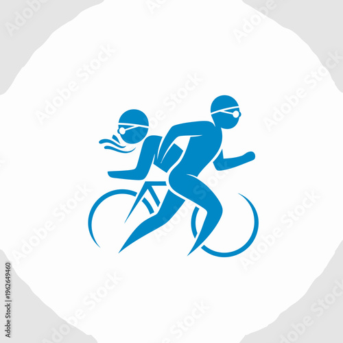 An illustration of a triathlon athlete. Showing swim, cycle, run, representing strength, endurance, and perseverance