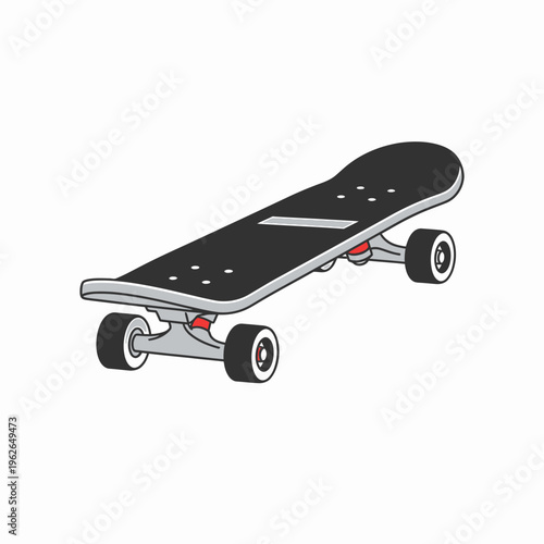 A sleek black skateboard with four wheels