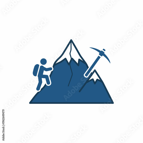 A person climbing a mountain and using a pickaxe