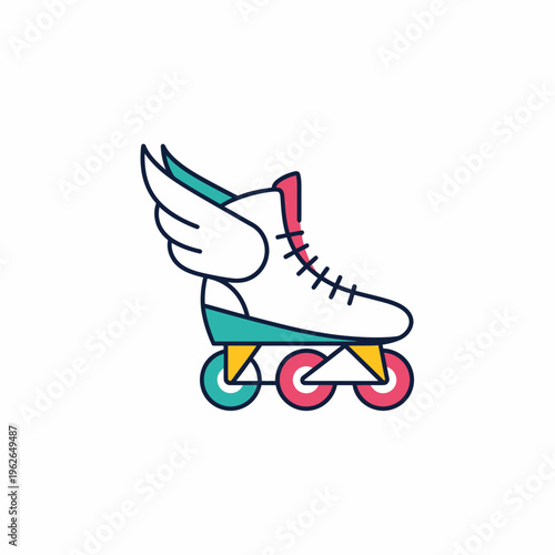 A stylized roller skate with wings, perfect for any fun-loving activity. The skate is a combination of different colors