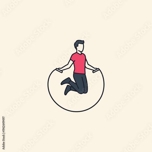 An illustration of a person jumping rope in a minimalist style, emphasizing movement and fitness