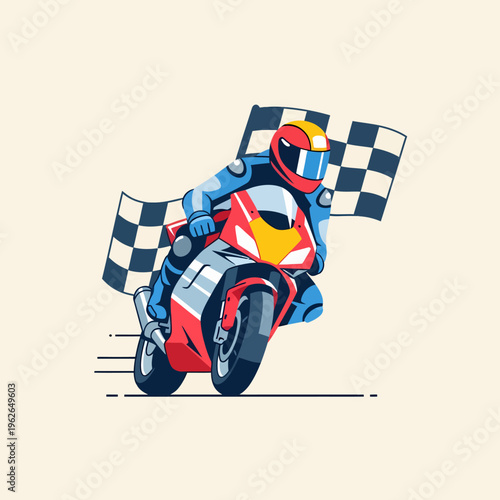 Motorcycle racer speeding towards the finish line, achieving victory!