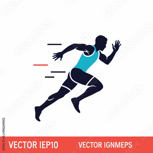 An athlete sprinting forward with determination and speed. The runner wears athletic attire and is in mid-stride.