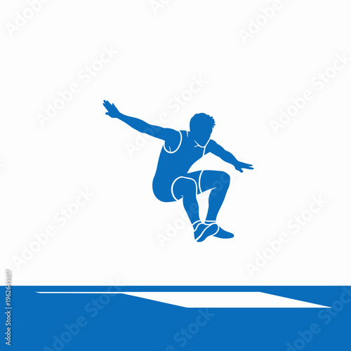 Dynamic silhouette of a male athlete soaring through the air, embodying strength and agility. This artwork captures a moment of athletic prowess with a focus on form and movement
