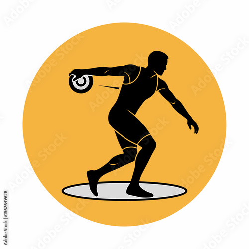An athlete throwing a discus with orange background. This dynamic illustration captures the essence of sportsmanship and athletic prowess