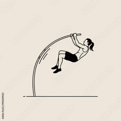 A minimalist illustration of a woman pole vaulting. She is gracefully soaring through the air, highlighting athleticism and dedication