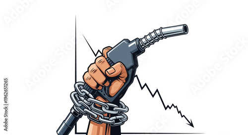 Chained Hand Holding Gas Pump Nozzle with Falling Market Graph