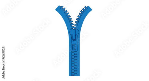 Vibrant blue zipper presented against a stark white background isolation