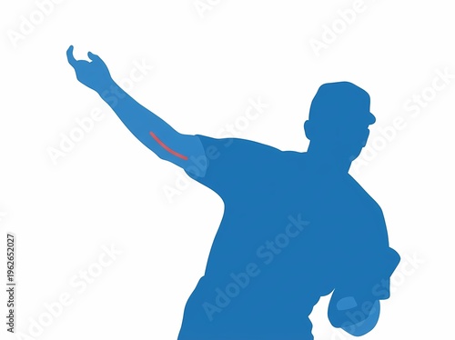 Silhouette style baseball pitcher throwing motion highlighting elbow ucl injury related to tommy john surgery sports medicine treatment rehabilitation risk and biomechanics visualization