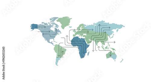 Global connections and international relations map with circuit board lines