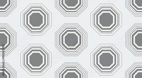 Geometric pattern of gray and white octagons on light background for design and decor