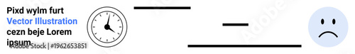 Time management, emotional health, workplace burnout, productivity, deadlines, stress management. Clock showing time and sad face. Time management and emotional health concept