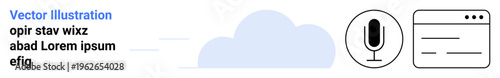 Cloud technology, voice recognition, data storage, digital communication, software interfaces, tech innovation. A cloud icon, microphone and UI window. Cloud technology and voice recognition