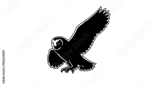 black owl flying with outstretched wings