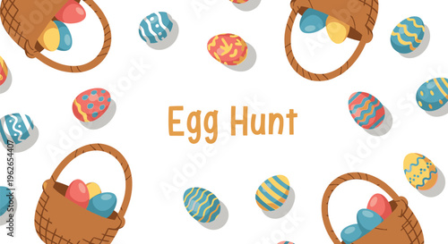 Children participate in Easter egg hunt with colorful eggs and baskets