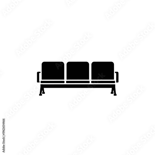 Row of three black empty seats on a white background, representing waiting area seating