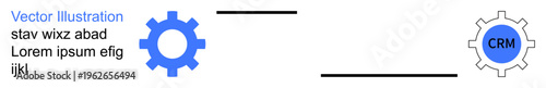 Business automation, CRM systems, data flow, tech solutions, workflow management, systems integration. Blue and gray gears linked by a line. Business automation and CRM systems concept