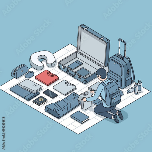Man packing luggage for travel.