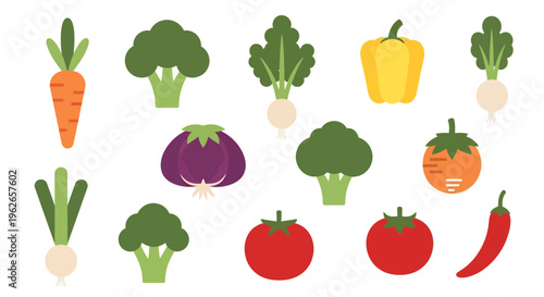 Vibrant flat illustration featuring a selection of fresh, colorful vegetables offering wholesome