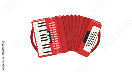 Vibrant red accordion illustration radiating musicality and classic instrument charm