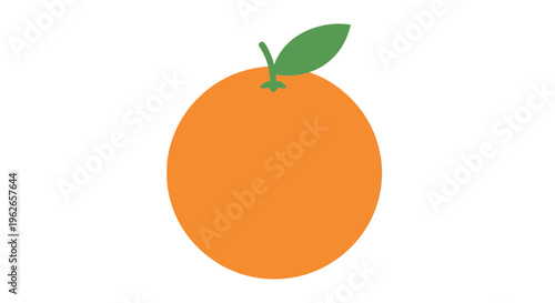 Vibrant orange citrus illustration with green leaf isolated on a pristine white backdrop