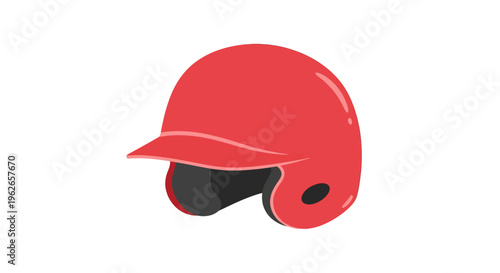 Vibrant red baseball helmet displayed against a crisp white backdrop presents a stylized sports