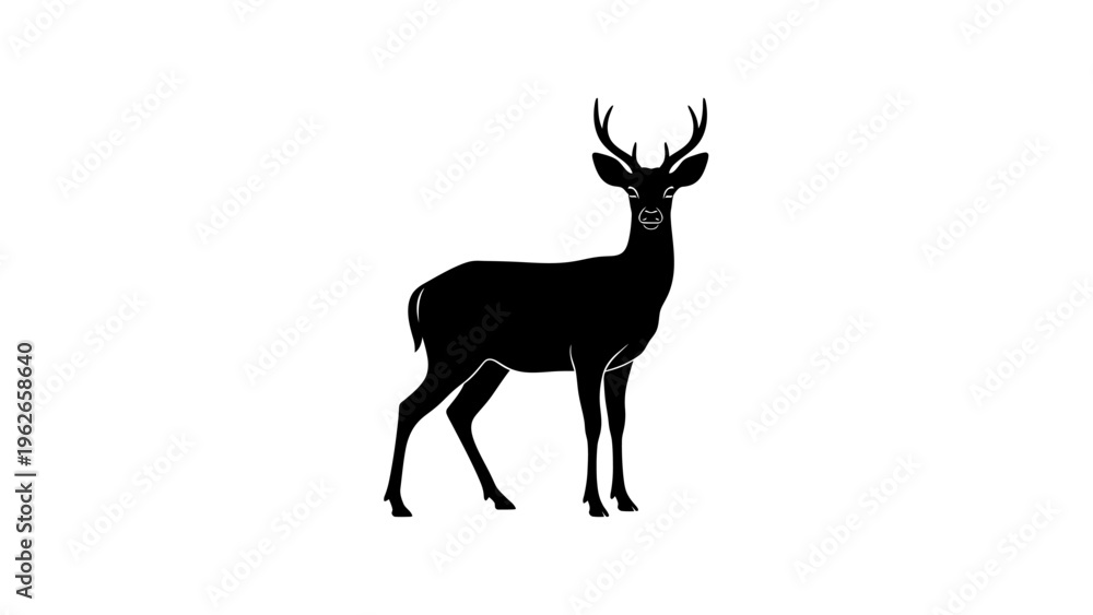 Obraz premium black silhouette of a deer with antlers on white background