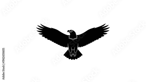 black eagle silhouette with outstretched wings on white background