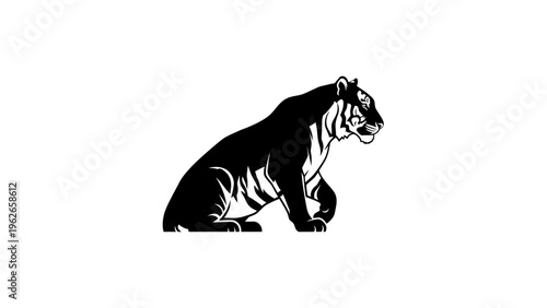 black tiger silhouette sitting on white background