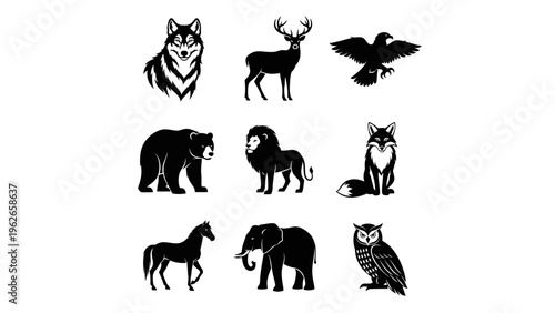 Canvas Print black silhouettes of various wild animals
