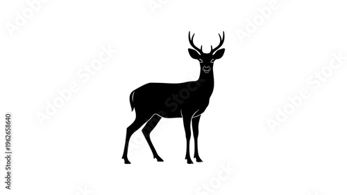 black silhouette of a deer with antlers on white background