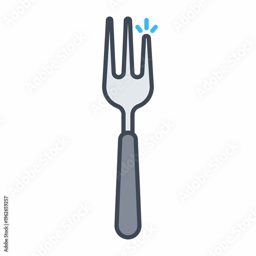 A simple drawing of a fork with a gray handle and tines. The fork is suitable for various applications related to dining and kitchenware. 
