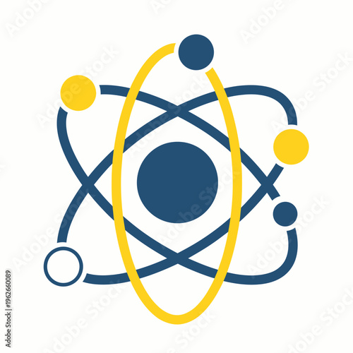 Abstract illustration of an atom with electrons orbiting around the nucleus. Depicting the fundamental building blocks of matter